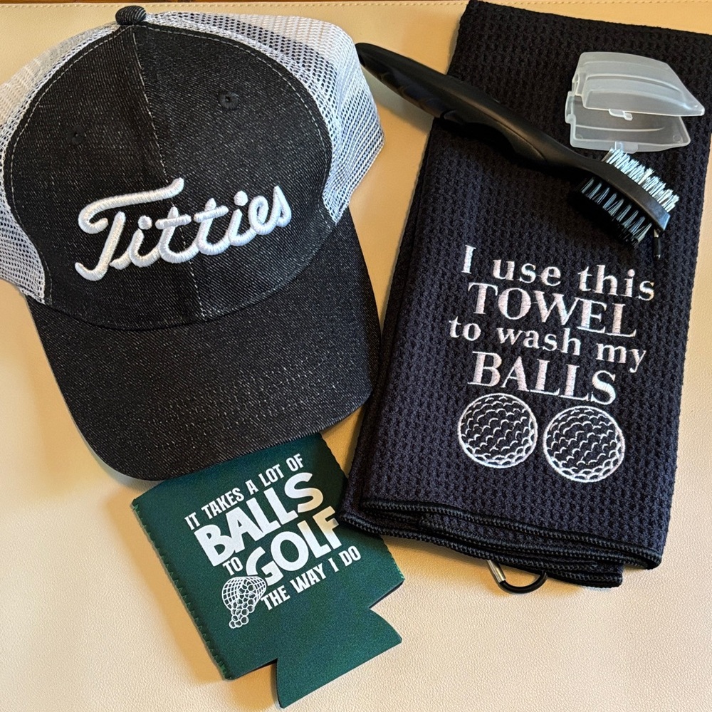 FUNNY!! Black and White Cap with Golf Towel Set